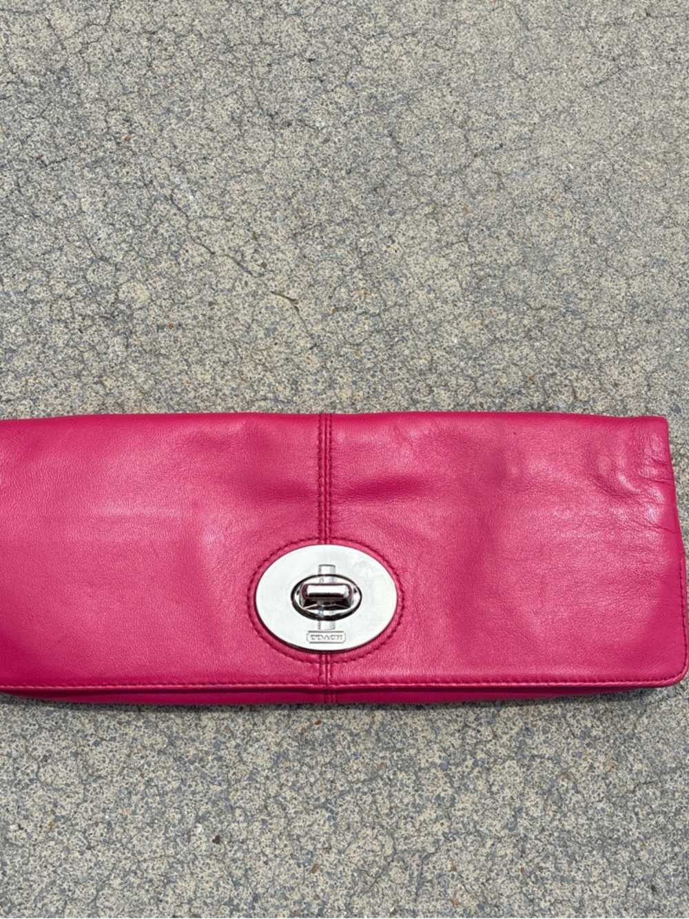 Coach Madeline vintage Y2K Pink Leather Foldover Clutch with Silver Turnlock